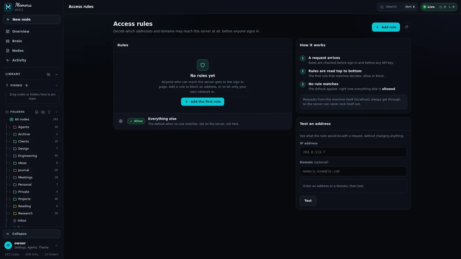 Access rules page