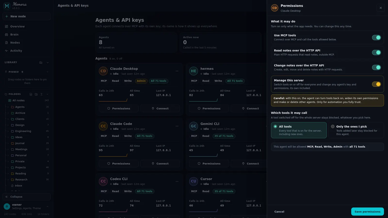 Agent permissions sheet