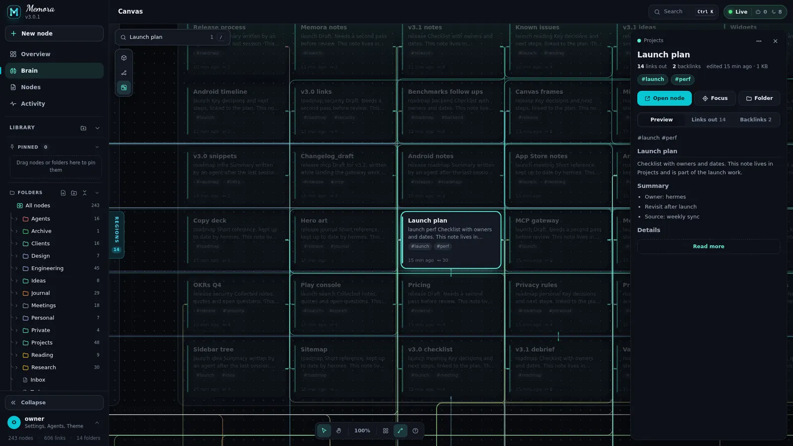 Canvas with a node card