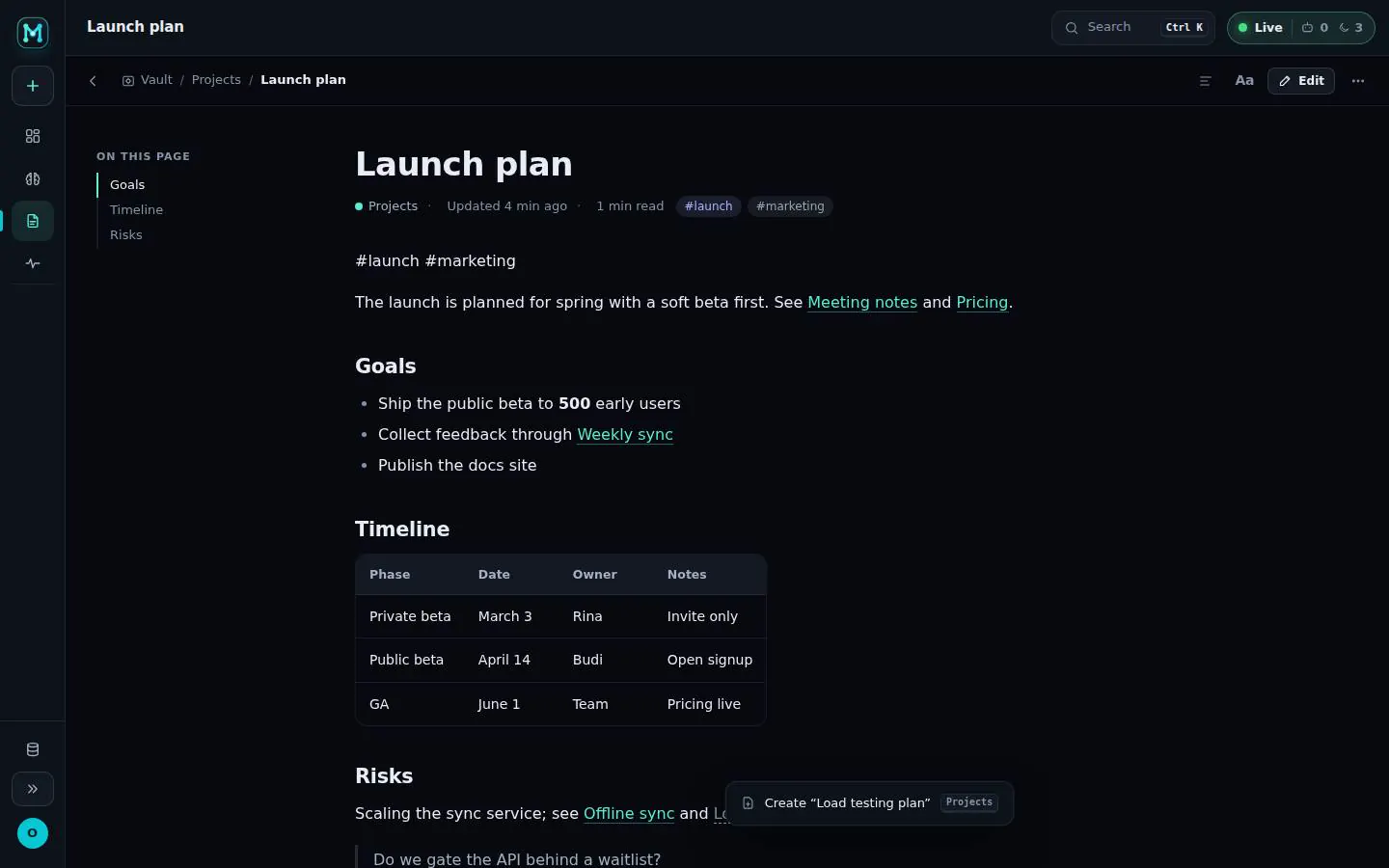Missing wikilink with Create