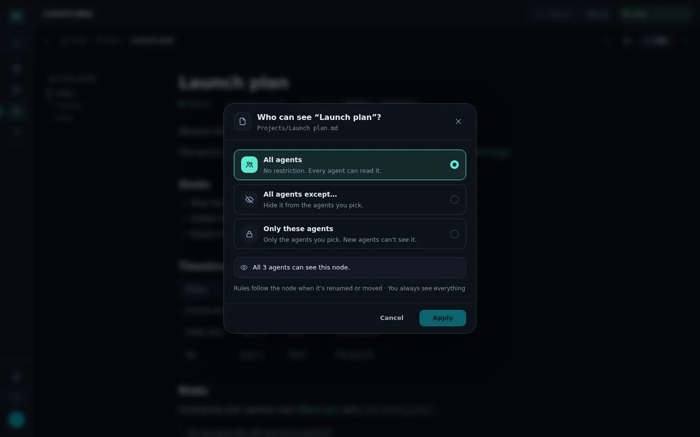 Privacy dialog for a note