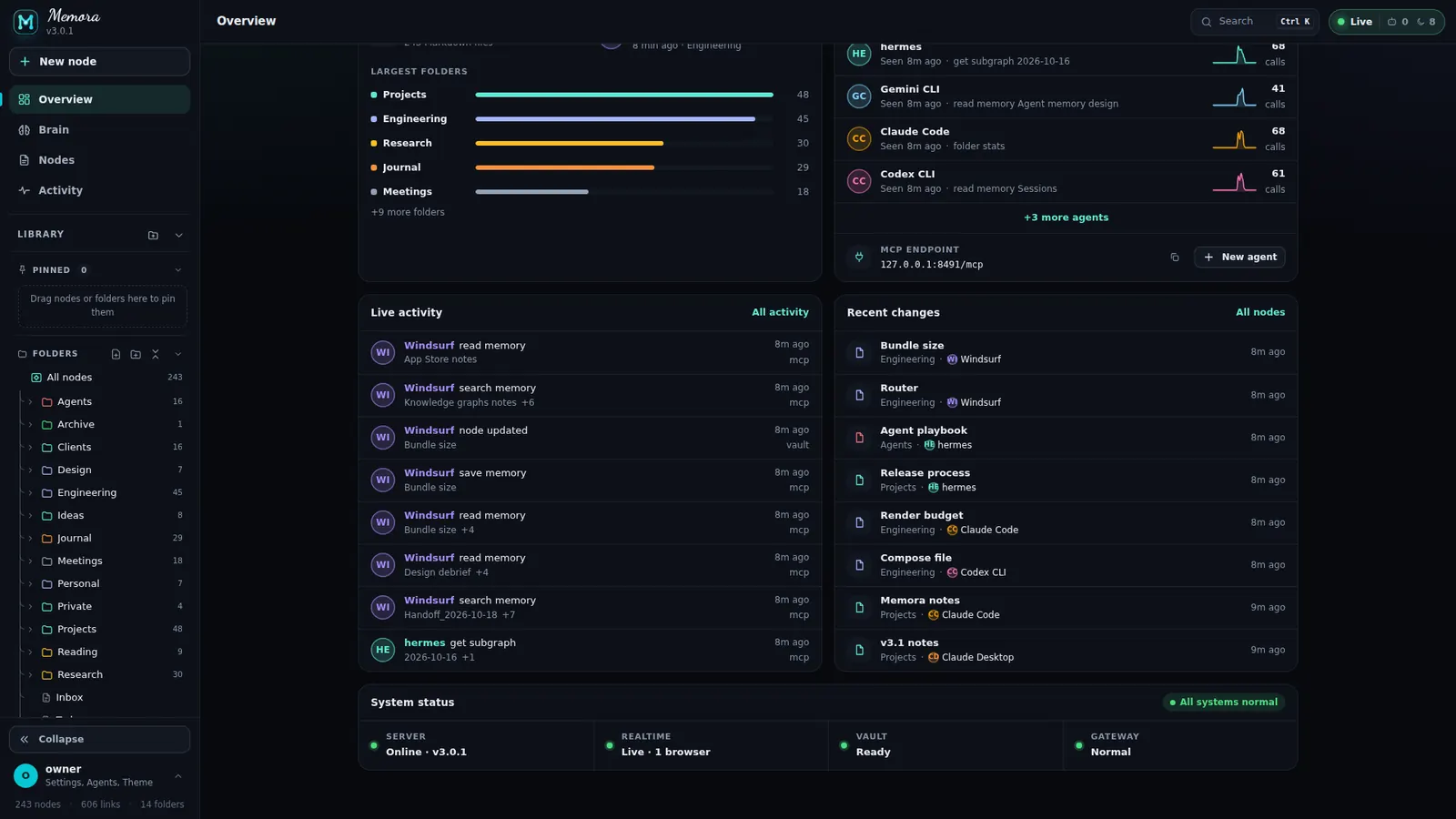 Overview scrolled: recent changes and system status