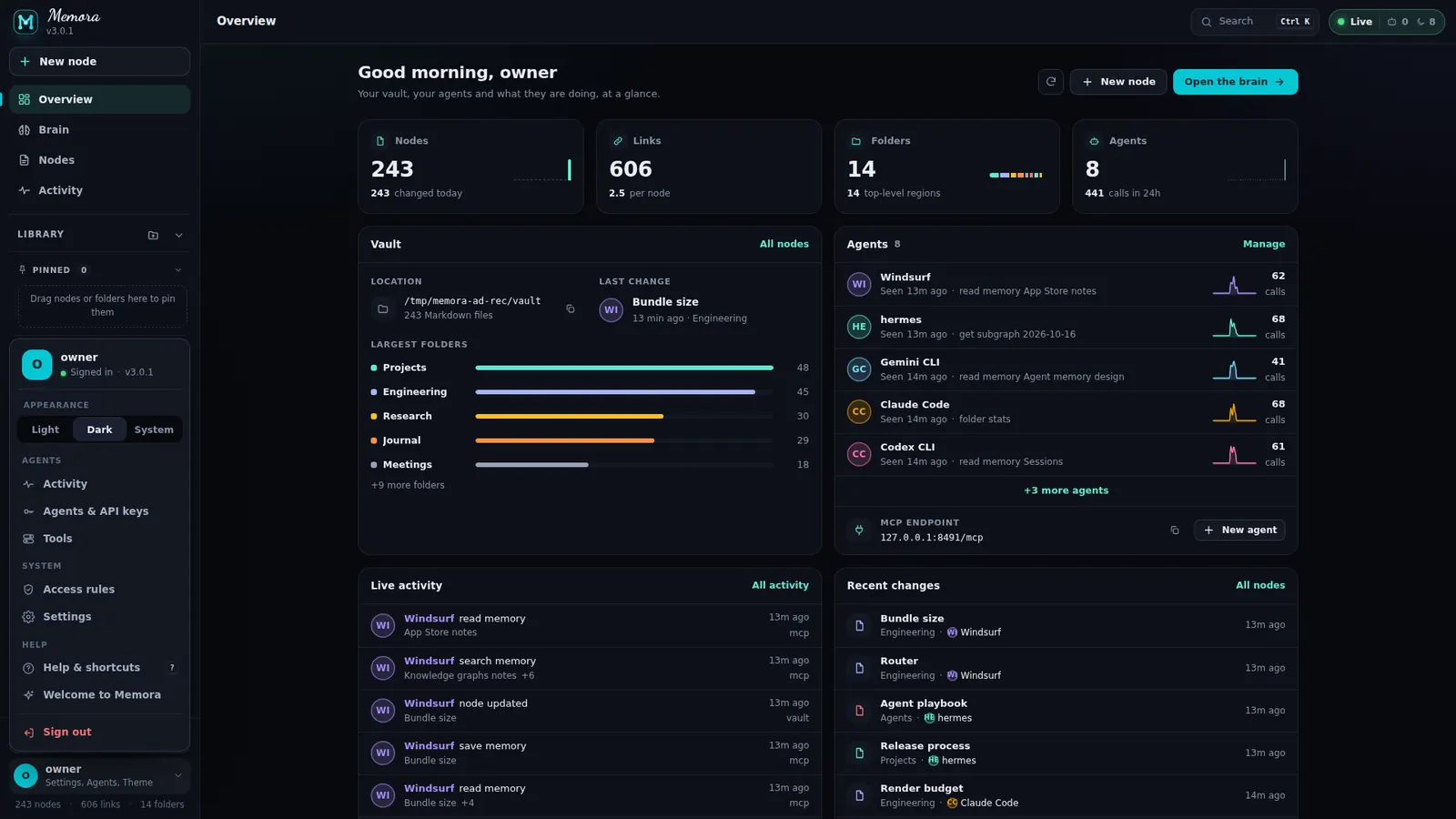Profile menu