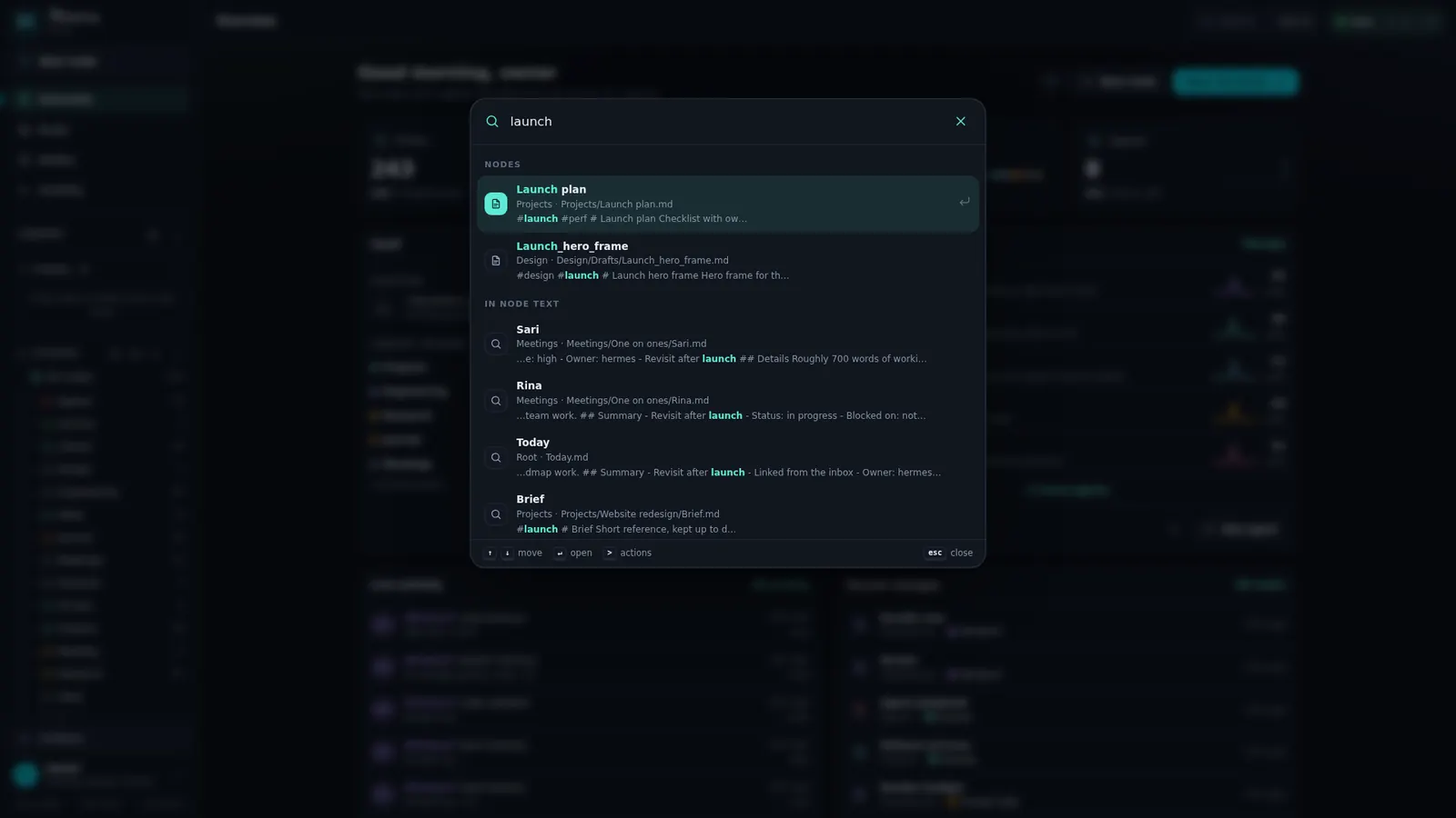 Search palette with results