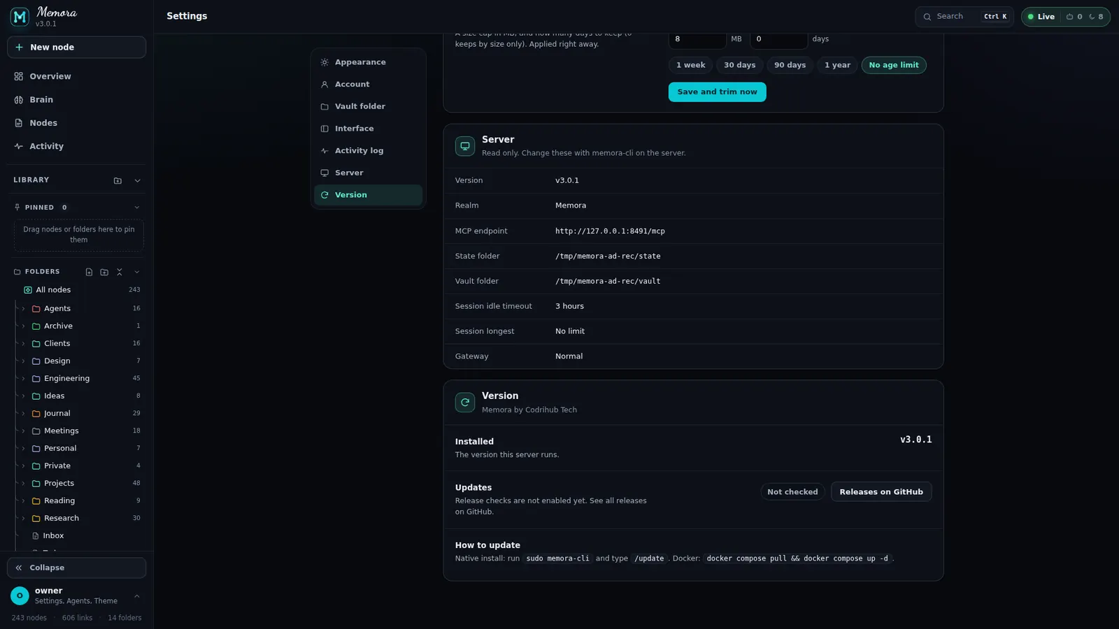 Settings: Server