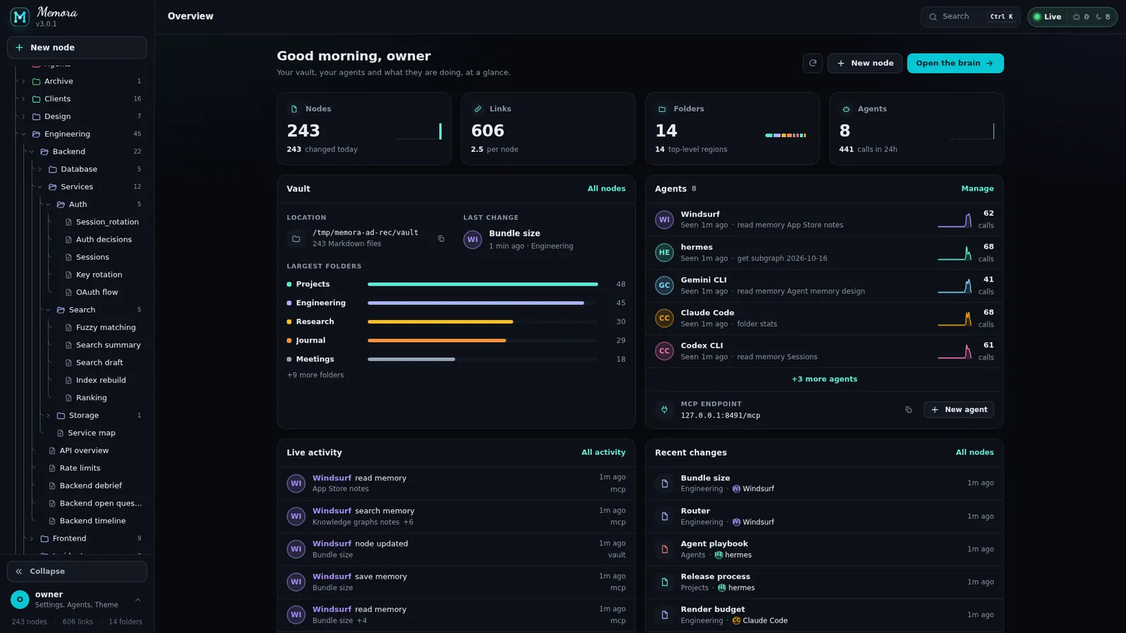 Sidebar tree opened to Engineering/Backend/Services/Auth